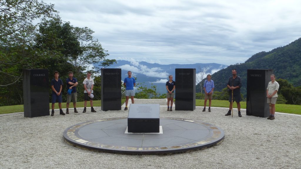The CVAS group at the Isurava War Memorial, from left; Mathew Gaudoin, Wayne Culph (teacher), Ewen McInnes, Howard Avery (parent), Nikita Avery, Georgia Campbell, Scott Campbell (parent) and Chloe Campbell. The CVAS group at the Isurava War Memorial, from left; Mathew Gaudoin, Wayne Culph (teacher), Ewen McInnes, Howard Avery (parent), Nikita Avery, Georgia Campbell, Scott Campbell (parent) and Chloe Campbell.
